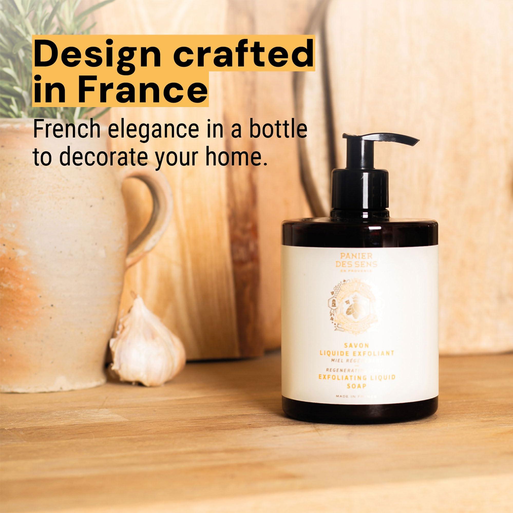 Panier des Sens Panier des Sens - Liquid Hand Soap Honey Exfoliating Hand Wash - French Marseille Moisturizing Soap with Coconut Oil - Refillable Kitchen & Bathroom Hand Soap - 97% Natural Ingredients -16.9 Fl.oz