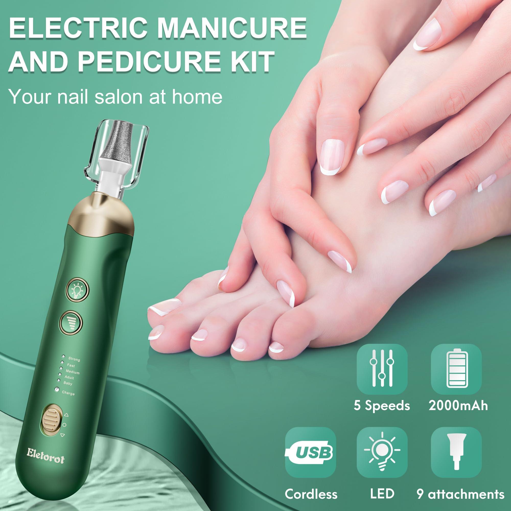 Eletorot Professional Manicure Pedicure Nail File Kit: Eletorot 8 in 1 Electric Nail File Set, Cordless Pedicure Tools for feet, 5 Speeds Manicure Set, Toe Nail Grinder Kit for Thick Nails