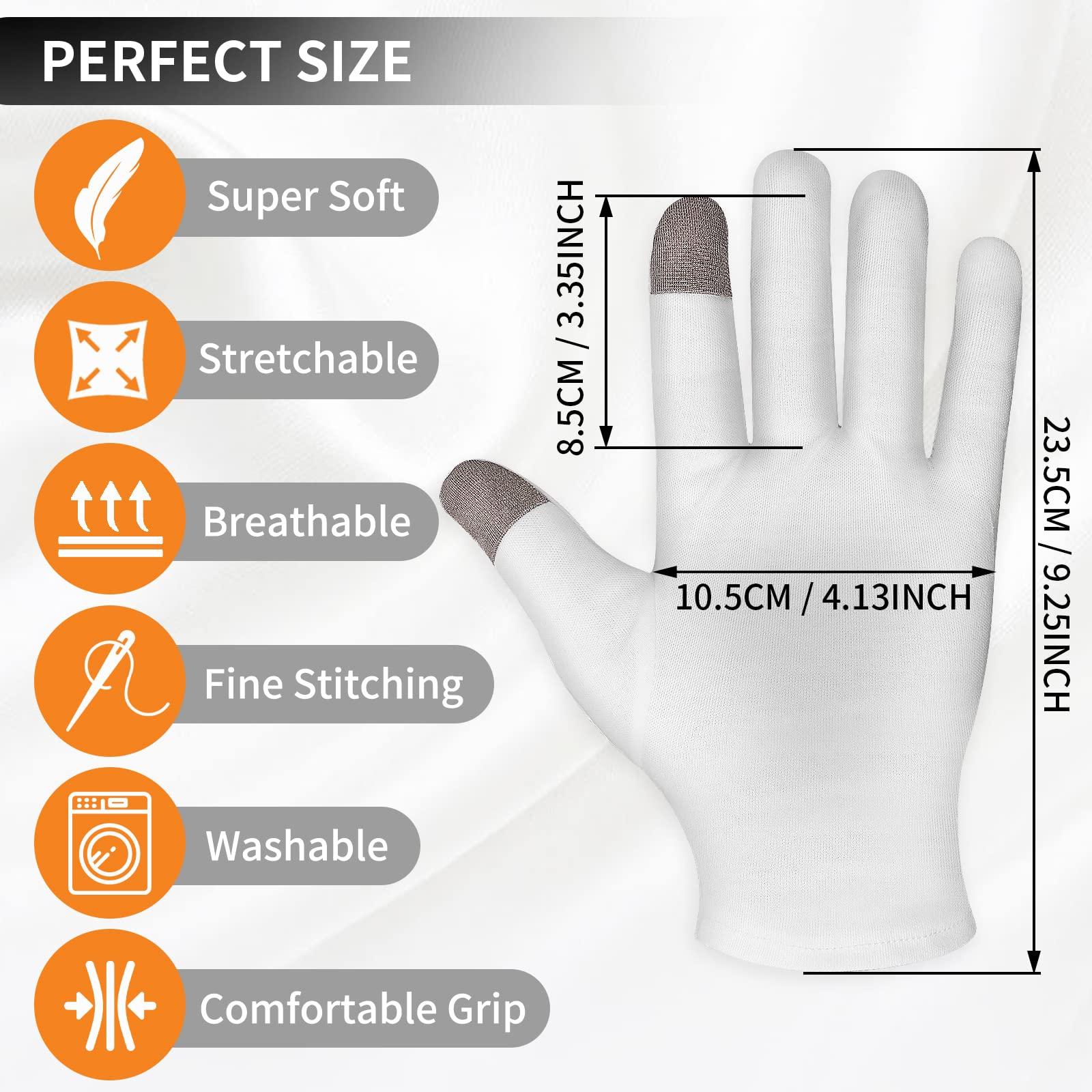Sibba 4 Pairs Touch Screen Moisturizing Gloves White Cotton Moisturizing Gloves Overnight Bedtime Heal Eczema Sleeping Lotion Hand Spa Treatment Gloves Repair Rough Cracked Dry Chapped Hands Skin