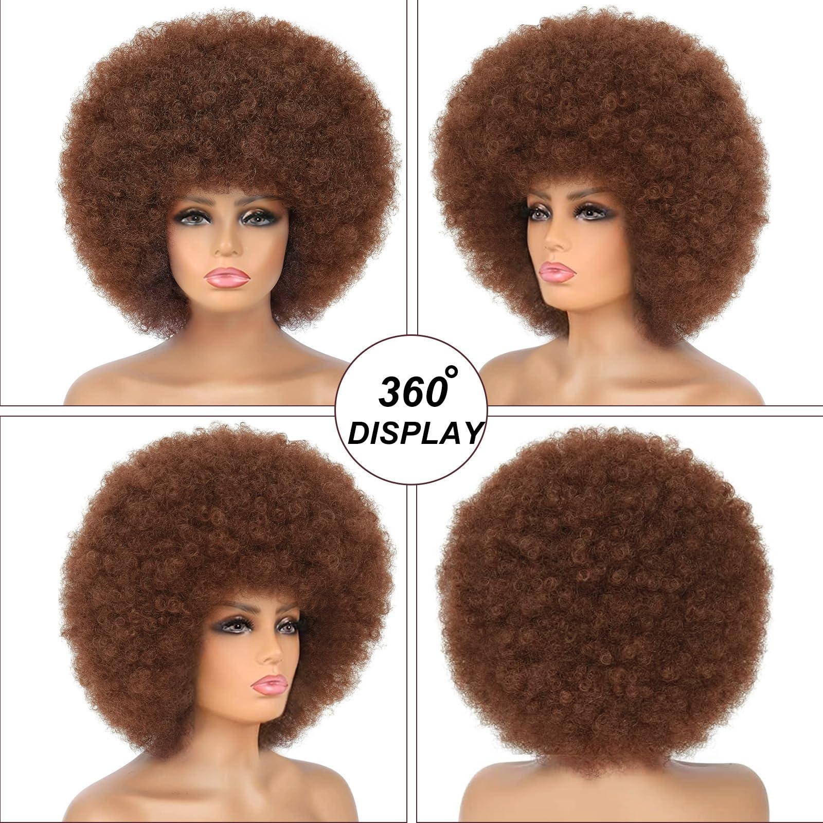 BEAUTIFA BEAUTIFA Afro Wig, Brown Afro Wig 70s for Women Curly Afro Wigs with Bangs Short Afro Curly 70s Wig Bouncy Soft Hair Synthetic Puff Big Afro Wig for Daily Party Use