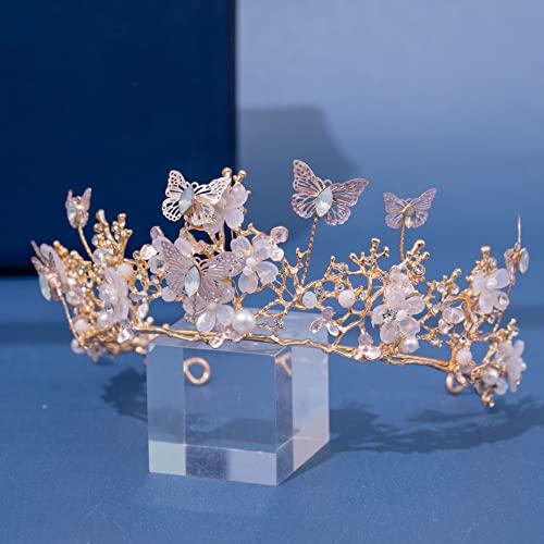 GUMMIA GUMMIA Women's Fashion Headbands Korean Flower Butterfly Tiara Bridal Pearl Crystal Crown Women Girls Wedding Princess Birthday Party Hair Dress Jewelry (Color : Silver)