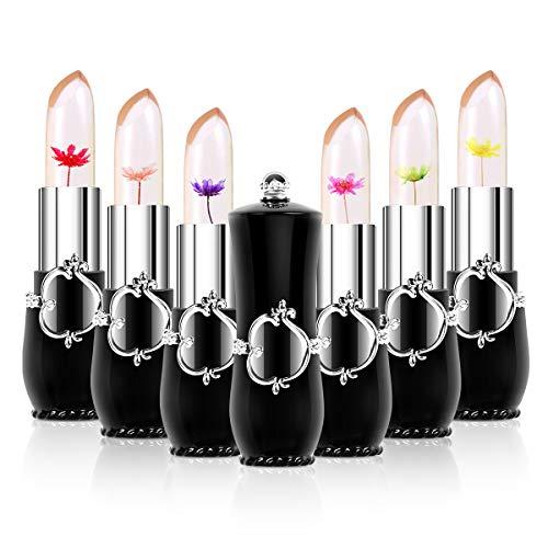 Aooba 6Pcs Flower Jelly Lipsticks Set Lip Gloss Moisturizer Temperature Color Change Flowers Long Lasting Lipsticks for Women Girls
