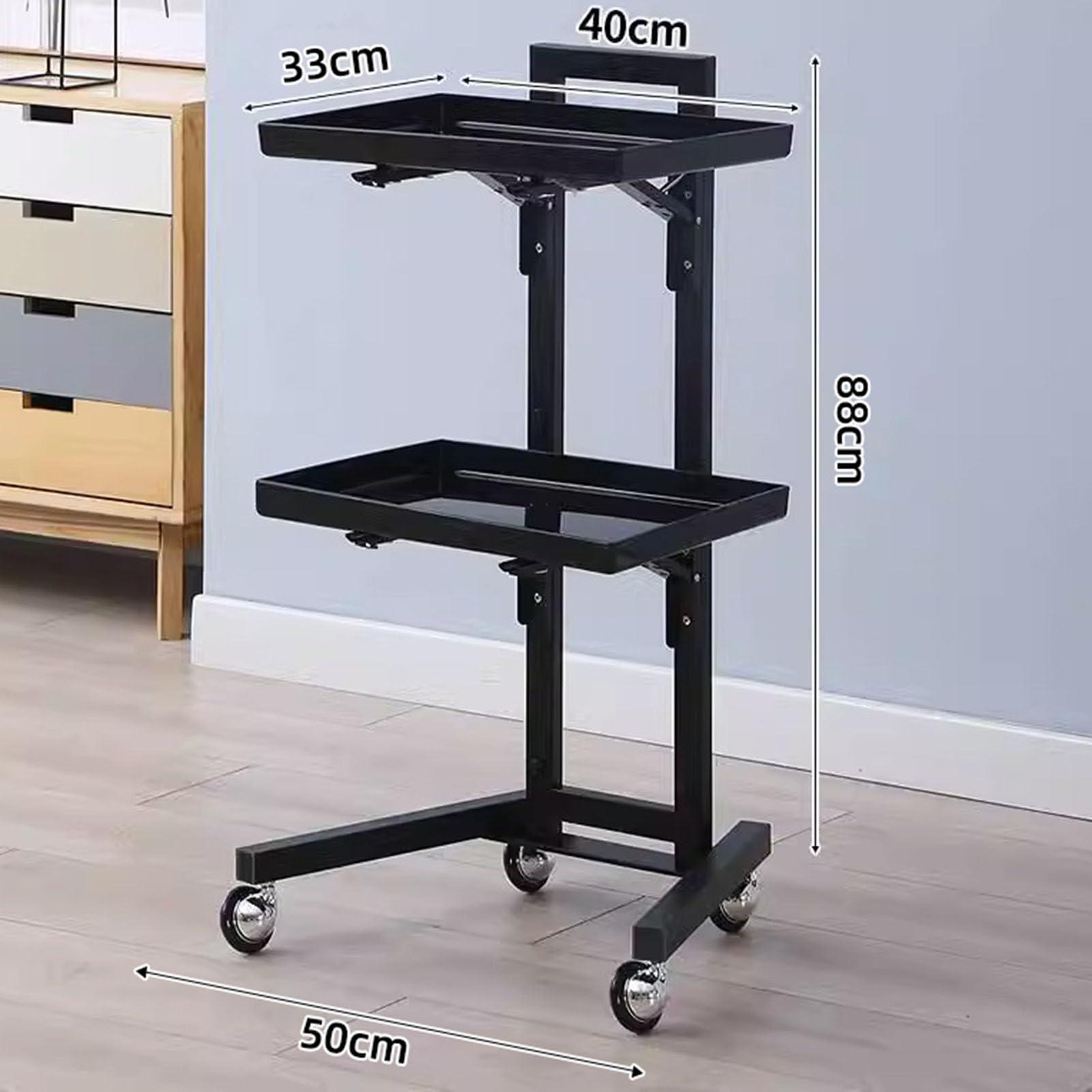 RIYIFANRONG Salon Barber Shop Trolley with Wheels, Professional Stainless Steel Metal Beauty Hair Salon Instrument Tray Rolling Cart Tattoo Tray, with Collapsible Metal Trays, Multipurpose Tool Cart