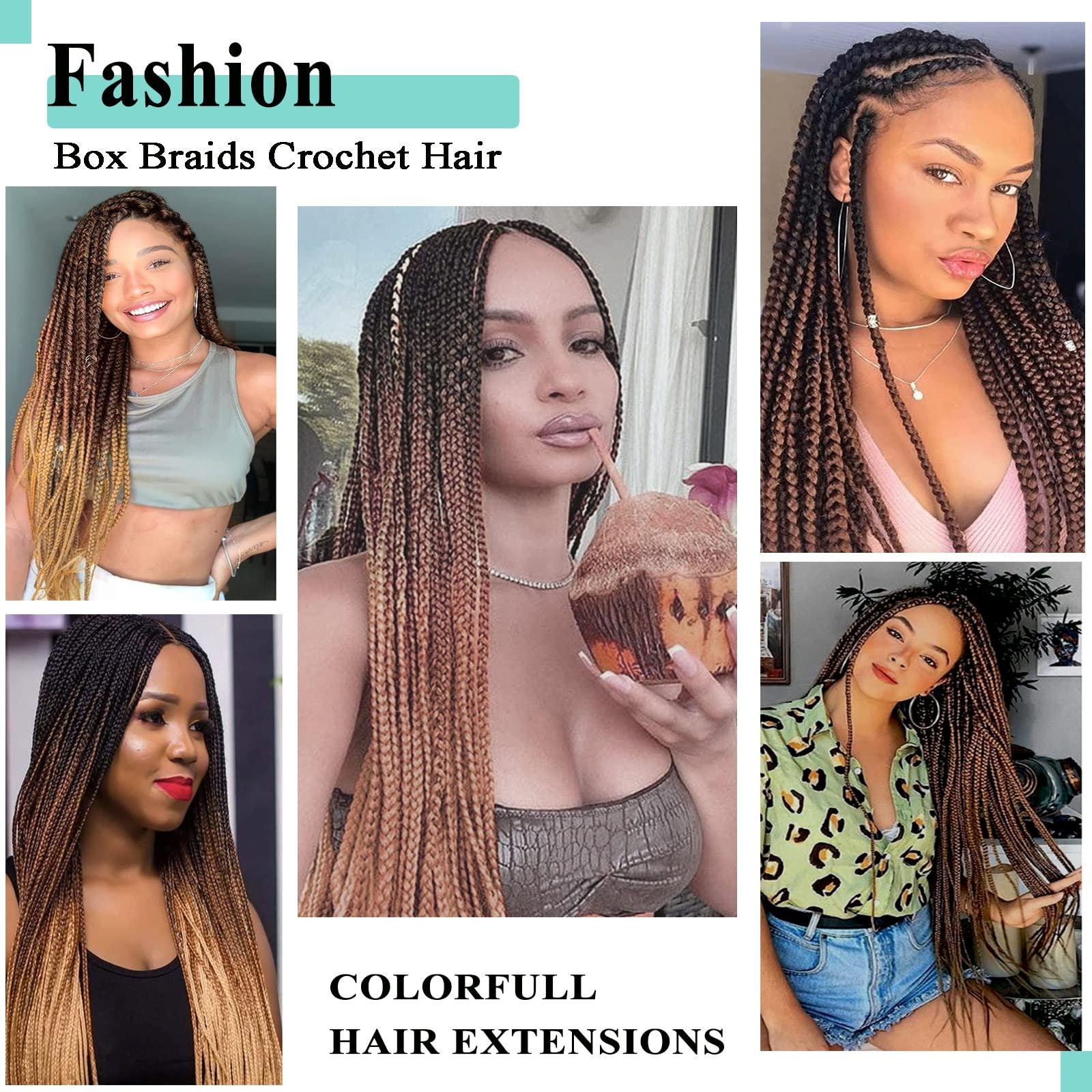 Flagship Crochet Box Braids Crochet Hair Prelooped 24 Inch 8 Packs T30/27 Ombre Goddess Box Braids Crochet Hair 3x Box Braided Synthetic Braiding Hair Crochet Braids Hair for Black Women Extensions