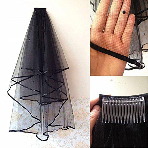 Aimeely Aimeely Creative Beads Satin Edge Black Veil Multilayer Short Wedding Photograph Accessories With Comb