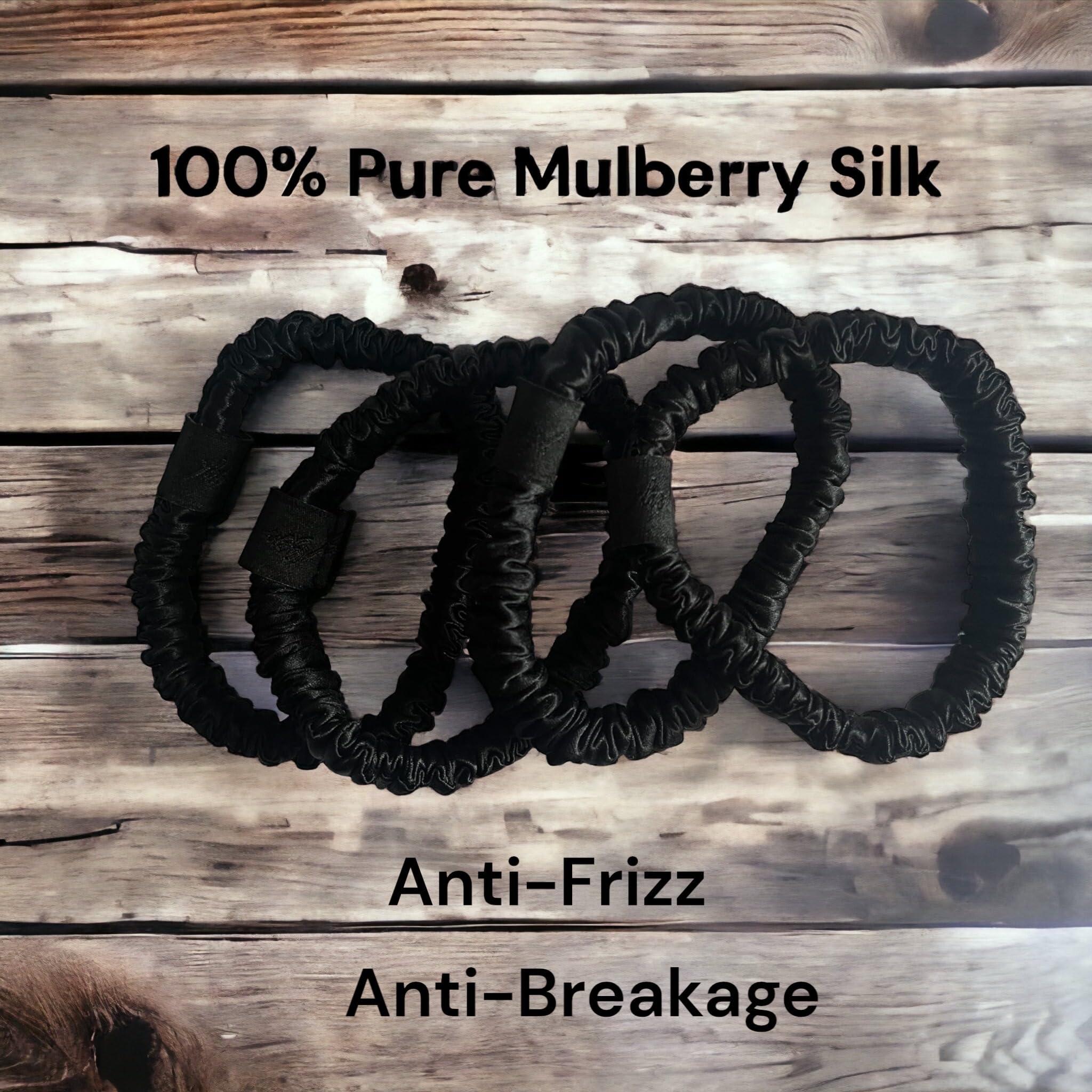 Bonvey BONVEY The Skinny Scrunchie LIGHTEST BLONDE 100% Pure Mulberry Silk, GRADE 6A Elastic Scrunchies (Set of 4)