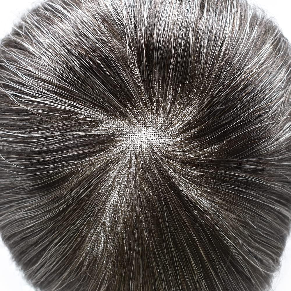 Generic Mens Toupee French Lace Hair Replacement System For Men Hairpieces Toupee For Men Hair System Hair Piece For Men Natural Hairline 8x10 Light to Medium density #340 3# DARK BROWN+40 GREY