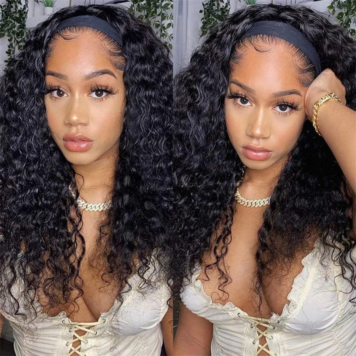 ISEE ISEE Hair Headband Human Hair Wigs 180% Density Water Wave Curly None Lace Front Wigs for Black Women Glueless Deep Wave Machine Made Wigs 22Inch