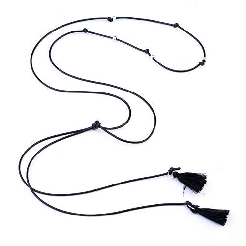 Doubnine Doubnine Choker Black Silver Bead Tassel Wrap Necklace Sexy Gothic Boho Women Accessories