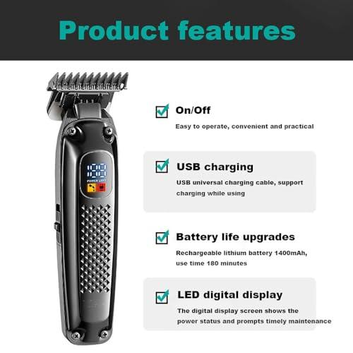ADANTI ADANTI Hair Clippers for Men, Engraved Hair Trimmer LCD Digital Display Men\'s Special Hair Salon Electric Pusher 1400mAh Hair Clipper