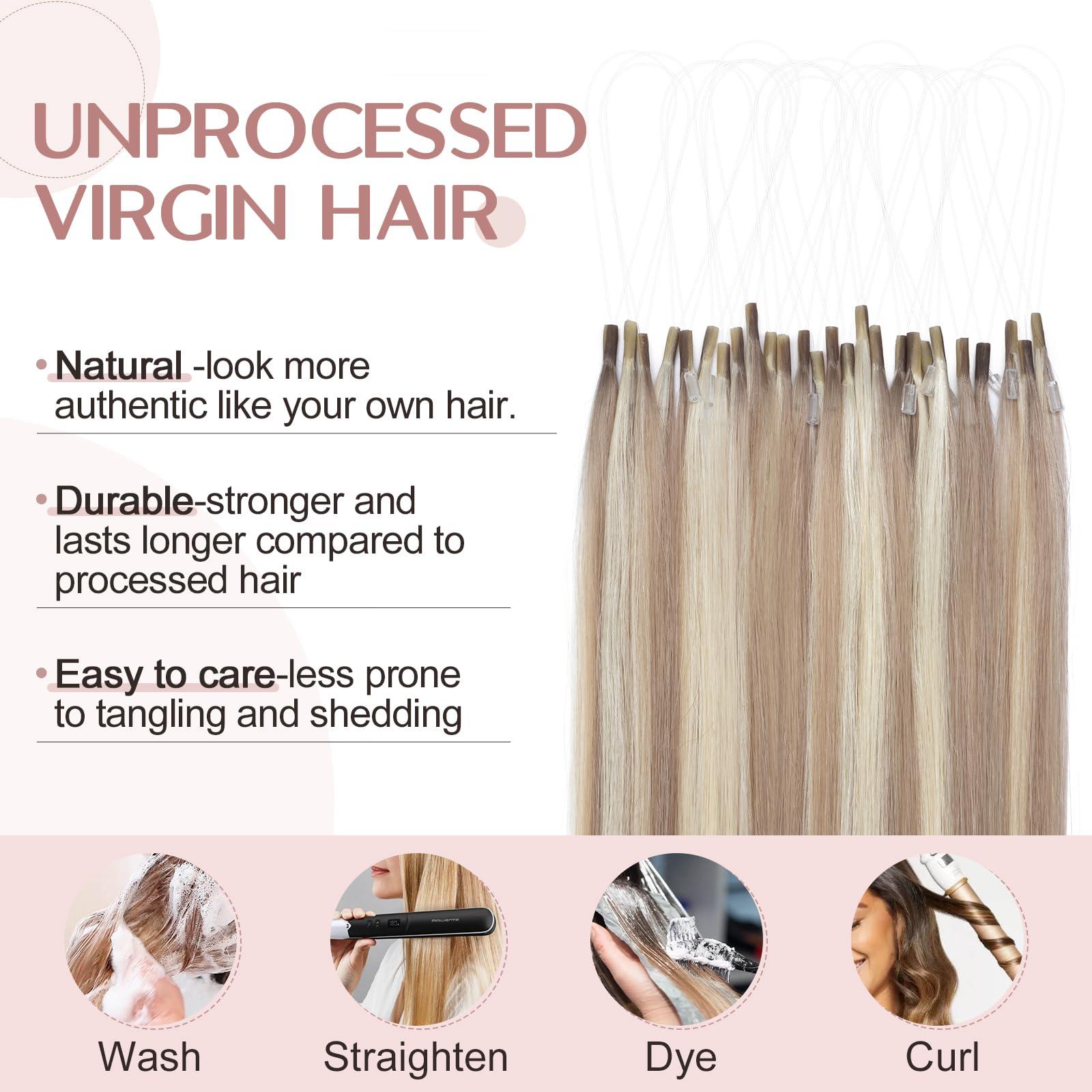 SEGO SEGO U Tip Hair Extensions Human Hair, Keratin Bonded & Loop Hair Extensions, K Tip Hot Fusion for Silky Straight Highlights, 1g per Strand, 50 Strands/50g, 18\" Ash Blonde Mix Bleach Blonde