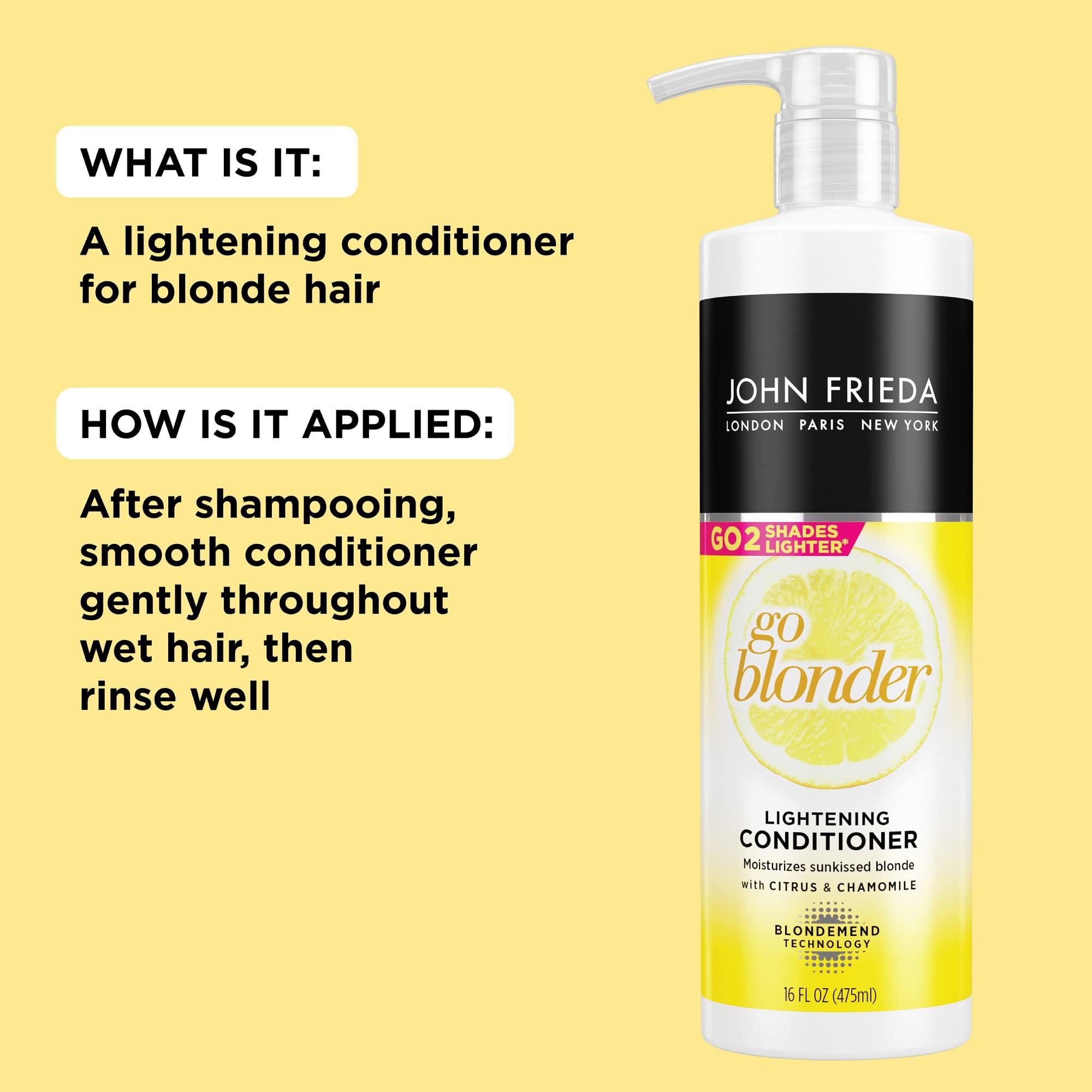 John Frieda John Frieda Go Blonder Lightening Conditioner, Gradually Lightens Blonde Color, For Natural or Color-Treated Hair, Formulated with Citrus and Chamomile, Paraben Free, 16 Oz