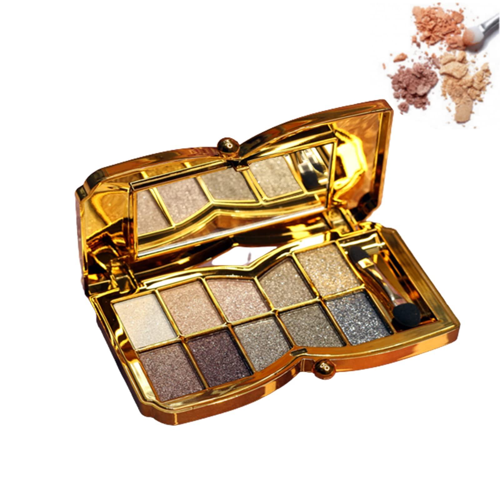 Impeccablery Glitter Eyeshadow Palette Makeup Set,10 Colors Shimmer Eyeshadow Palette Gold Eyeshadow Highly Pigmented Long Lasting Waterproof Sweatproof Professional Nude Eyeshadow Palette Make Up Palettes for Women Warm Natural Neutral Smokey Eye Eyeshadow Palet