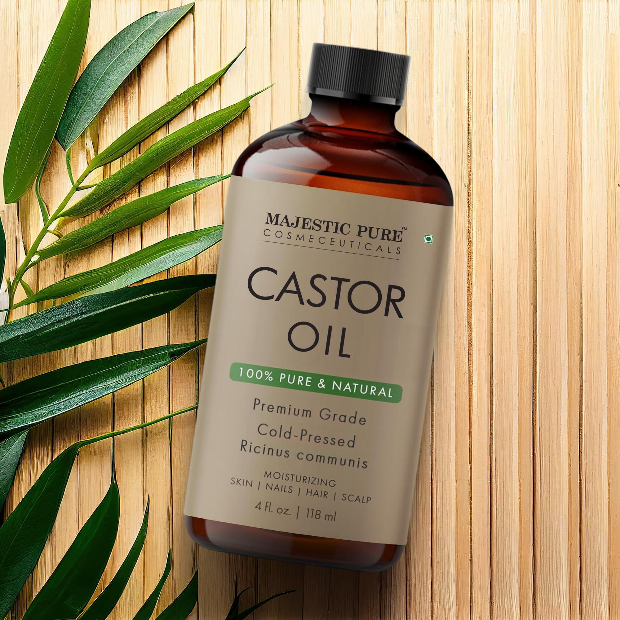 MAJESTIC PURE Majestic Pure USDA Organic Castor Oil | Hexane Free & 100% Pure | Cold Pressed | Stimulate Growth for Hair, Eyelashes, Eyebrows, Nails | Moisturizing & Nourishing | Body, Hair & Carrier Oil | 4 Fl Oz