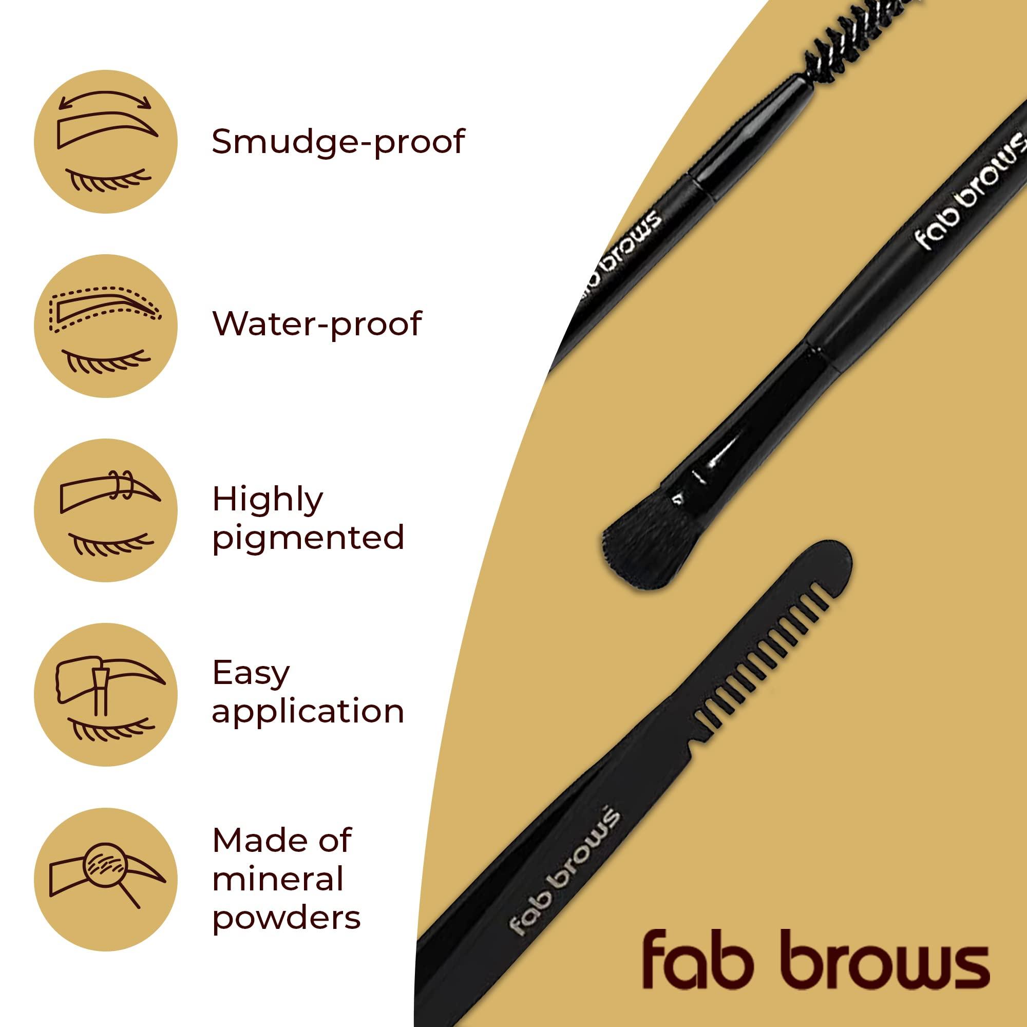 Fab Brows Fab Brows LUX Duo Stencil Eyebrow Kit - The Ultimate Brow Stencil Kit with Duo Brow Powder, Highlighter Powder, Stencil Shapes, Eyebrow Tools & Mirror - Eyebrow Stencil Kit Makeup - Slate/Black