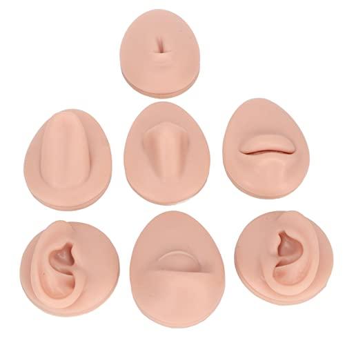 Naroote Ear Piercing Kit Nose Tongue Model, 3D Flexible Simulation Ear Model Body Piercing Practice Model Silicone Nose Safety Pierce Tool for Novice (Medium Skin Color)