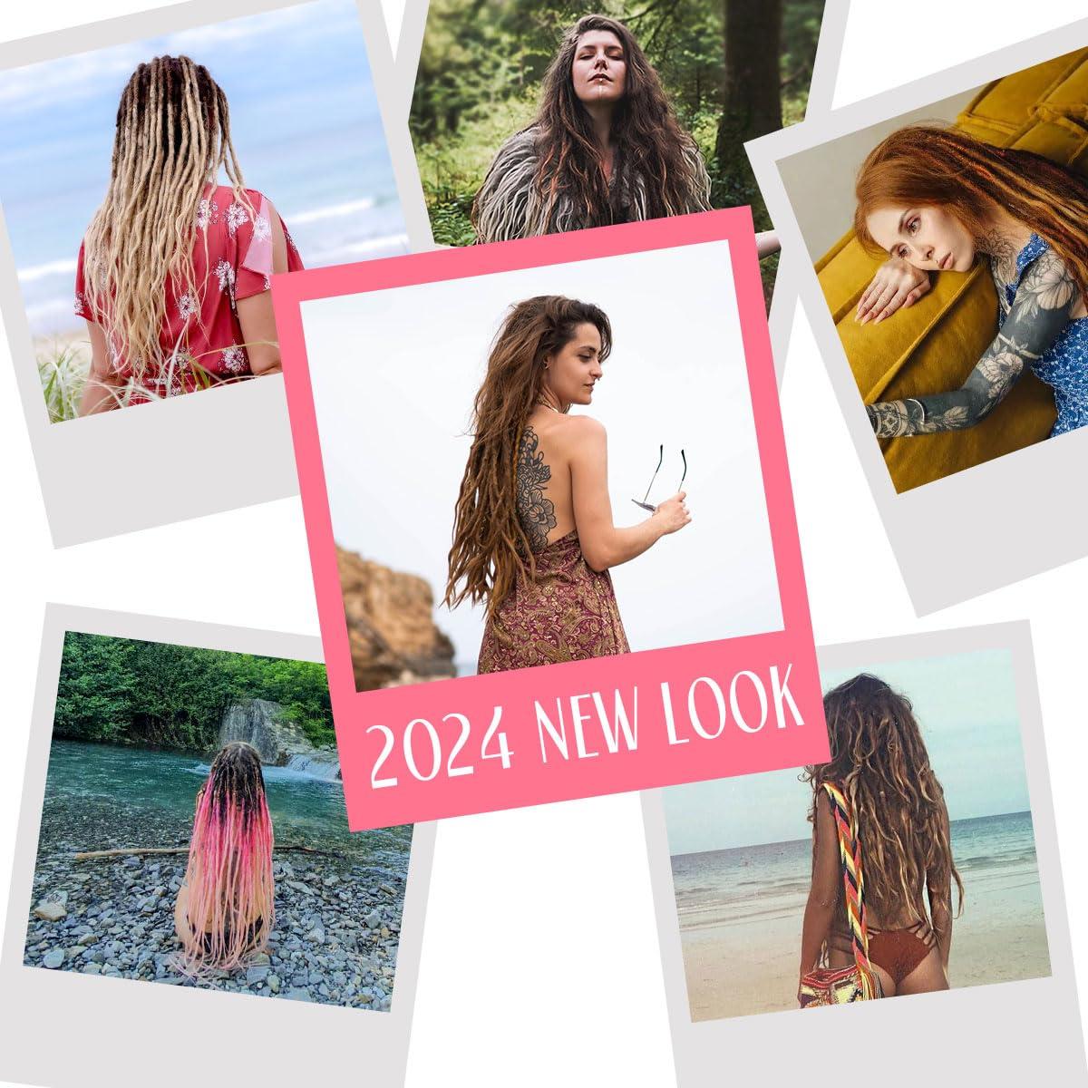 KRALER KRALER 24 Inch Mixed DE Dreadlock Extensions Sets, 3 in 1 20 Strands Synthetic Double Ended Dreads Extensions, Gray to Blonde Hippie Crochet Dreads Style for Girls