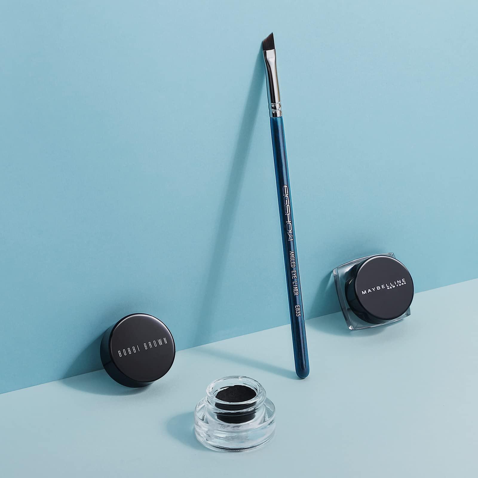 EIGSHOW Eyeliner Brush Fine Angled - PRO Precision Gel Eye Liner Makeup Brush -Ultra Thin Slanted Flat Angle - Premium Cruelty Free Synthetic Bristles (E835 Blue)