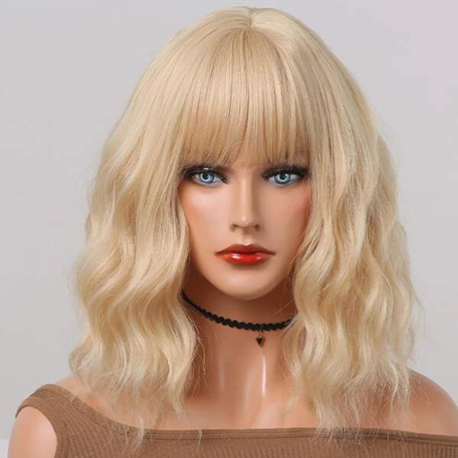 OTO BELLA OTO BELLA Gold Wig Short Curly Wigs with Bangs Synthetic Heat Resistant Wig for Women Girl Daily Party Cosplay Halloween Wigs (14IN, Gold)