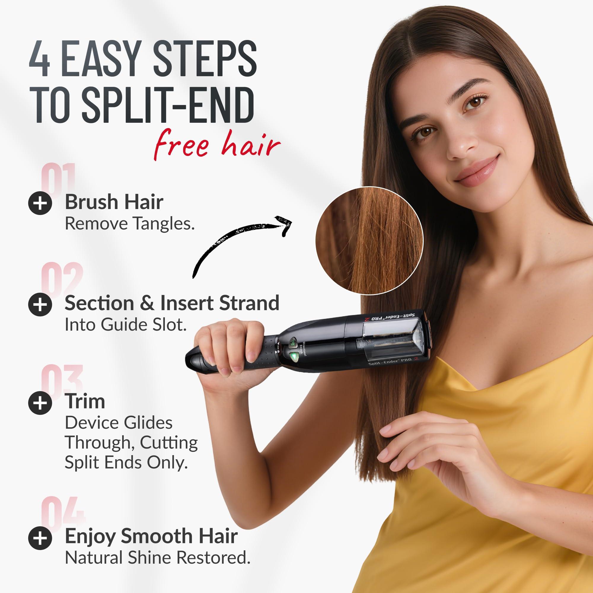 Split-Ender Split-Ender Pro 2 - The Original Cordless Split End Hair Trimmer Automatic Rechargeable Home Tool Hair Clipper 2-in-1 for Dry Damaged Splitting Broken Brittle Straight Curly Frizzy Beauty - Black