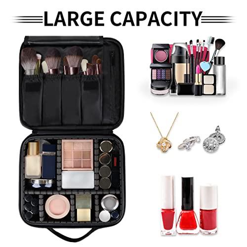 QsirBC QsirBC Makeup Train Case with Adjustable Dividers, Portable Make Up Bag for Women, Toiletry Bag for Men with Waterproof Brush Cover, Cat Camouflage Travel Makeup Organizer Makeup Box