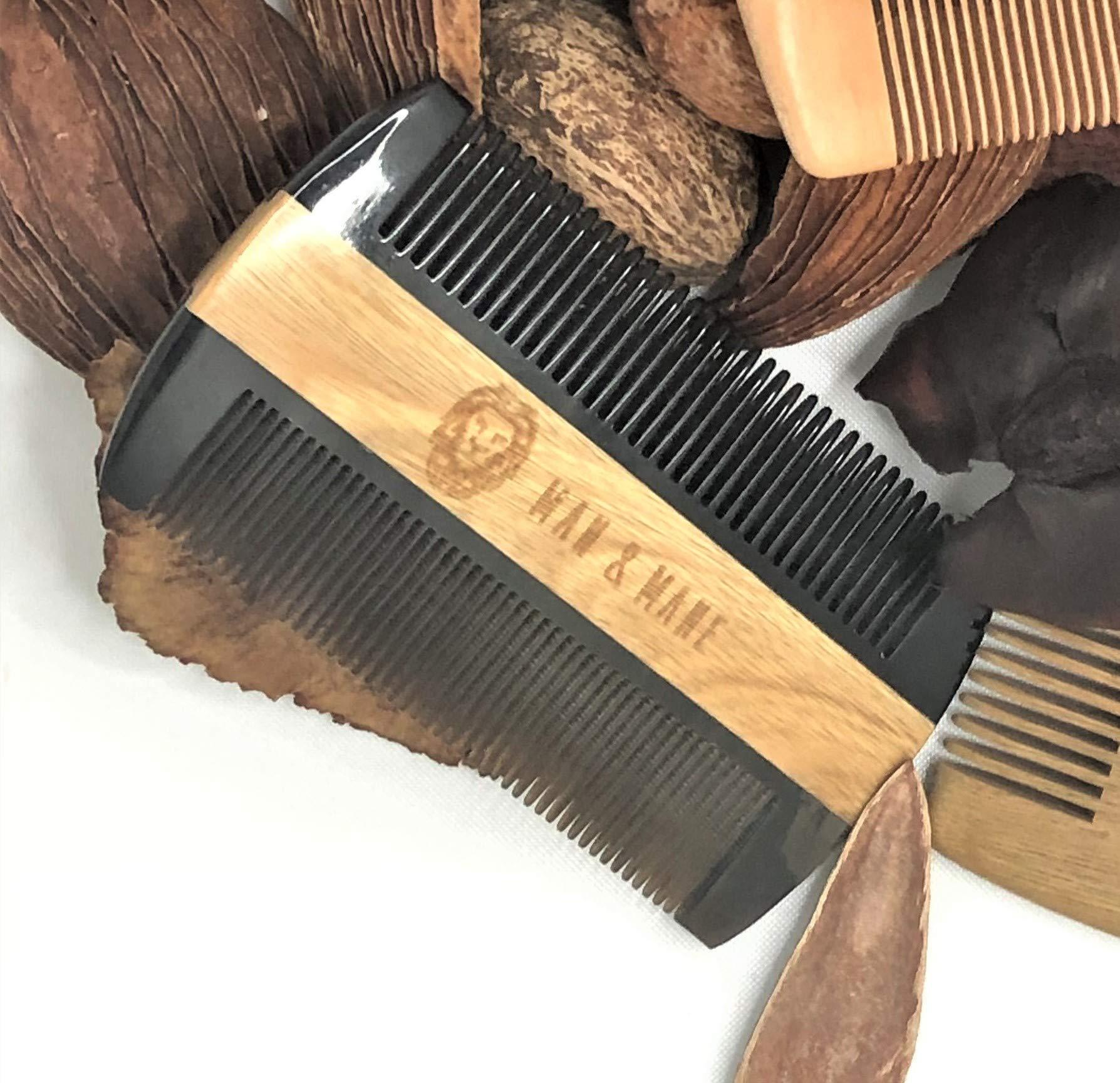 MAN & MANE Premium Natural Ox horn and Sandalwood Beard Comb Dual-Action | Double Sided Beard & Mustache Comb with Black Protective Case | Perfect Grooming Companion & Gift for Men  by Man & Mane