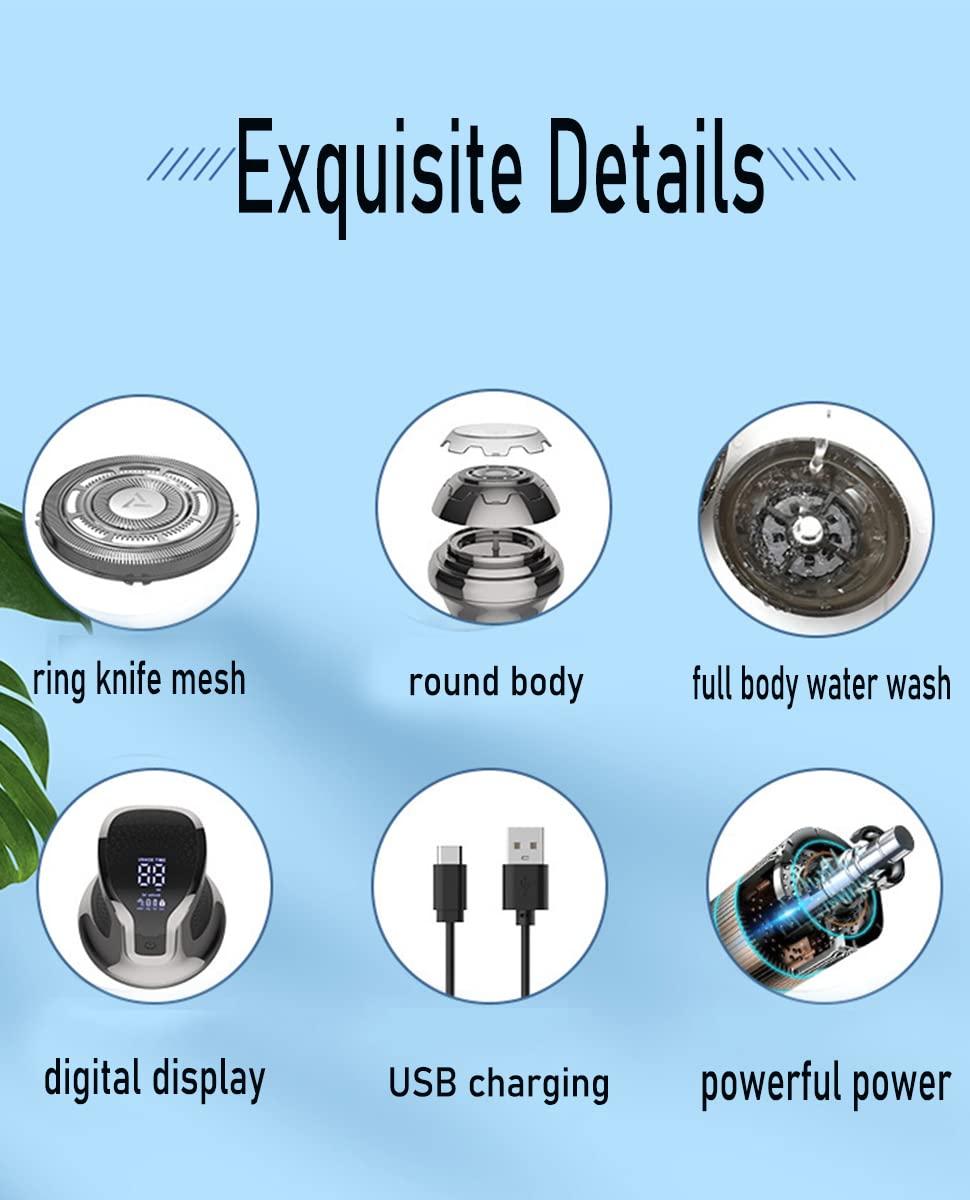 Ciyada Ciyada UFO Head Shavers for Bald Men, Mens Electric Bald Head Shaver Razors, Wet&Dry Cordless Rotary Face Hair Trimmer, Waterproof,Gold