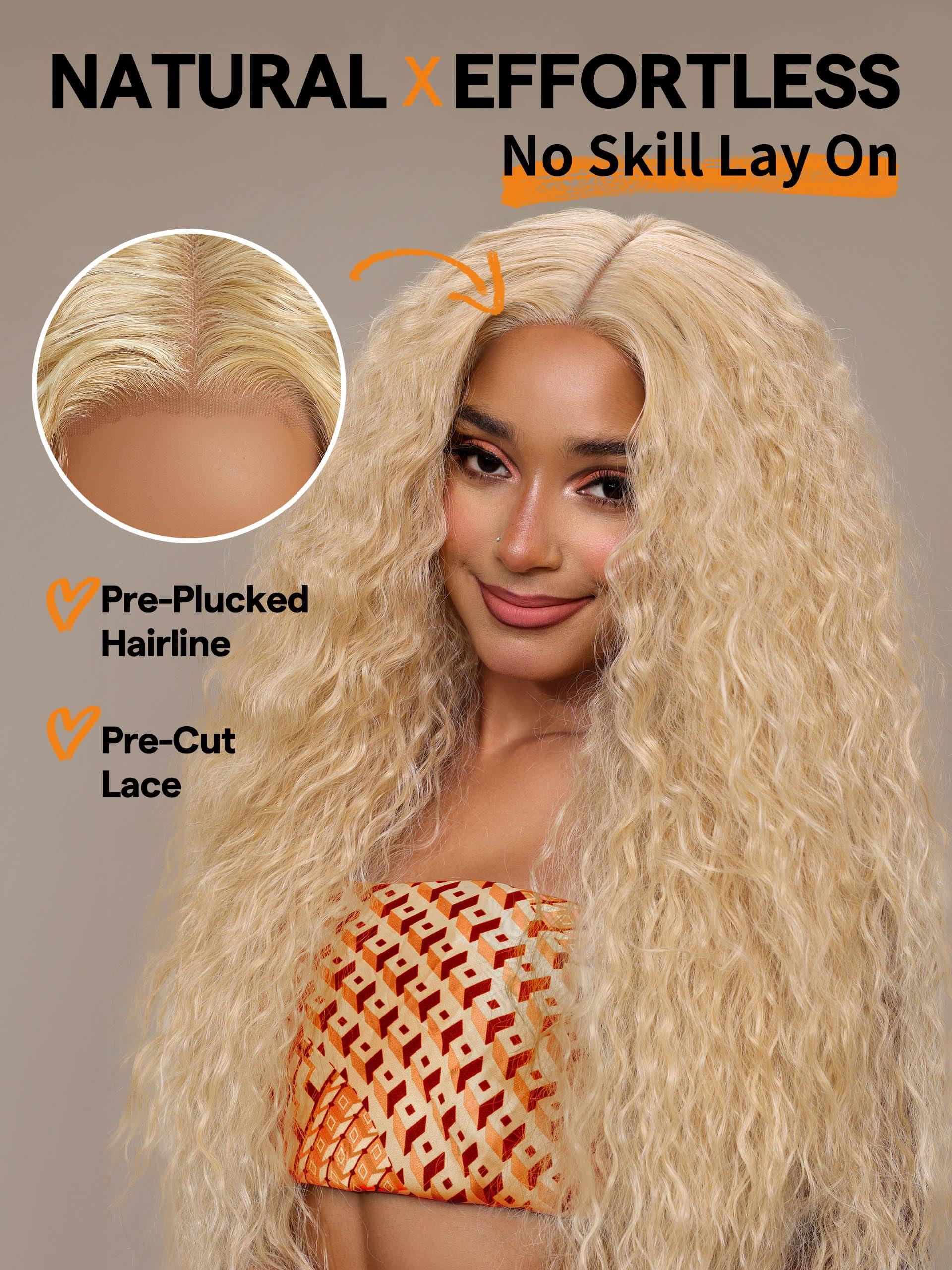 GORGIUS GORGIUS 613 Blonde Water Wave Wig Glueless Lace Front Wig, Crafted with Style-Archive Tech: Premium Fiber & Remy Human Hair Blend with Natural Hairline Pre Plucked Pre Cut Lace Wig