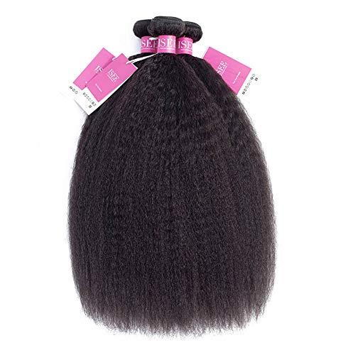 ISEE ISEE Hair 8A Kinky Straight Hair 3 Bundles Yaki Human Hair Weave Unprocessed Sew in Brazilian Virgin Remy Hair Extensions Natural Black (22 24 26)