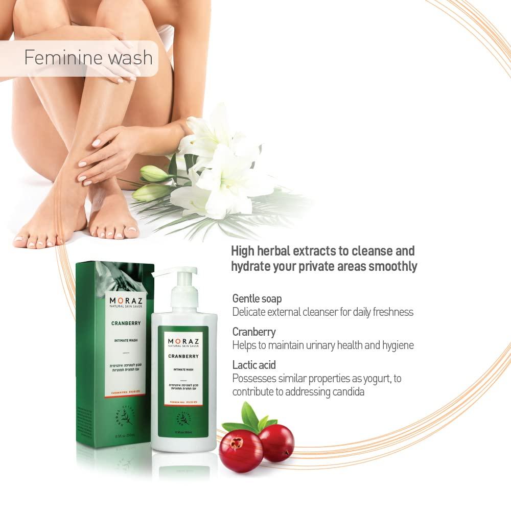 Moraz Moraz Cranberry Feminine Wash - Intimate Wash that Gently Cleanses, Moisturizes - Maintains Natural PH Balance - Prevents Unpleasant Odors - 8.45 oz