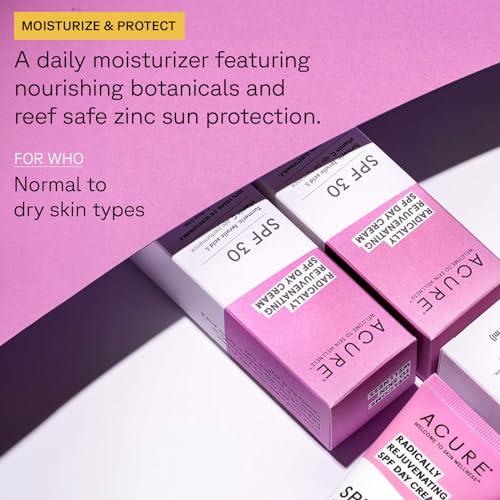 Acure Acure Radically Rejuvenating SPF 30 Day Cream - Anti-Aging Sun Protection with Turmeric, Ferulic Acid & Vitamin C - Antioxidant Support, Calms and Soothes Skin - 100% Vegan - 1.7 Fl Oz, Scented