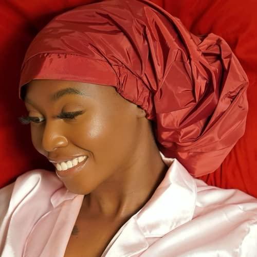 TTAT Try This an That TTAT Shower Cap Jumbo Size for Men & Women With Afro, Long Dreadlocks, Locs, Box Braids, Coily, Voluminous & Long Hair, Waterproof, Washable, Reusable & Adjustable (Maroon)