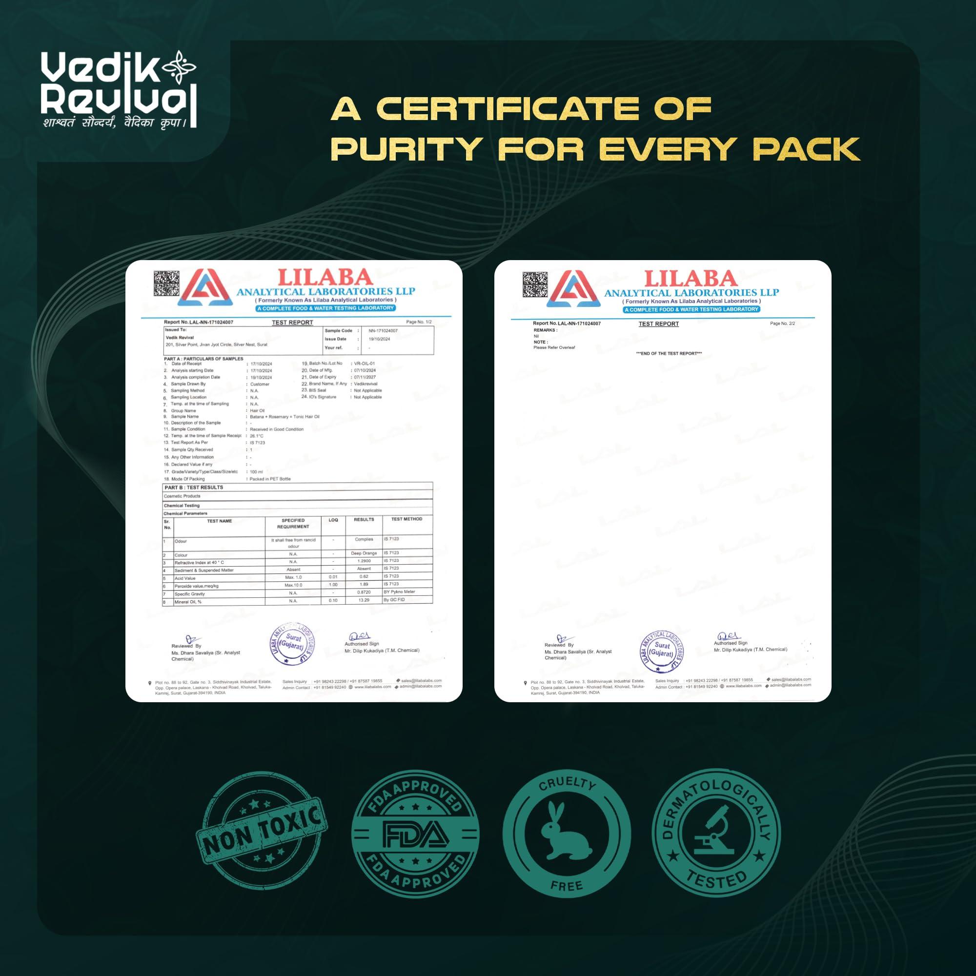 VEDIK REVIVAL Batana Oil with Rosemary and argn oil for Hair Growth - Wild Growth Hair Oil with Rosemary & Argan -Honduras Hair Growth Oil for Thicker, Fuller Hair-Hair Loss, & Natural Shine- 100% Natural - 4 fl oz