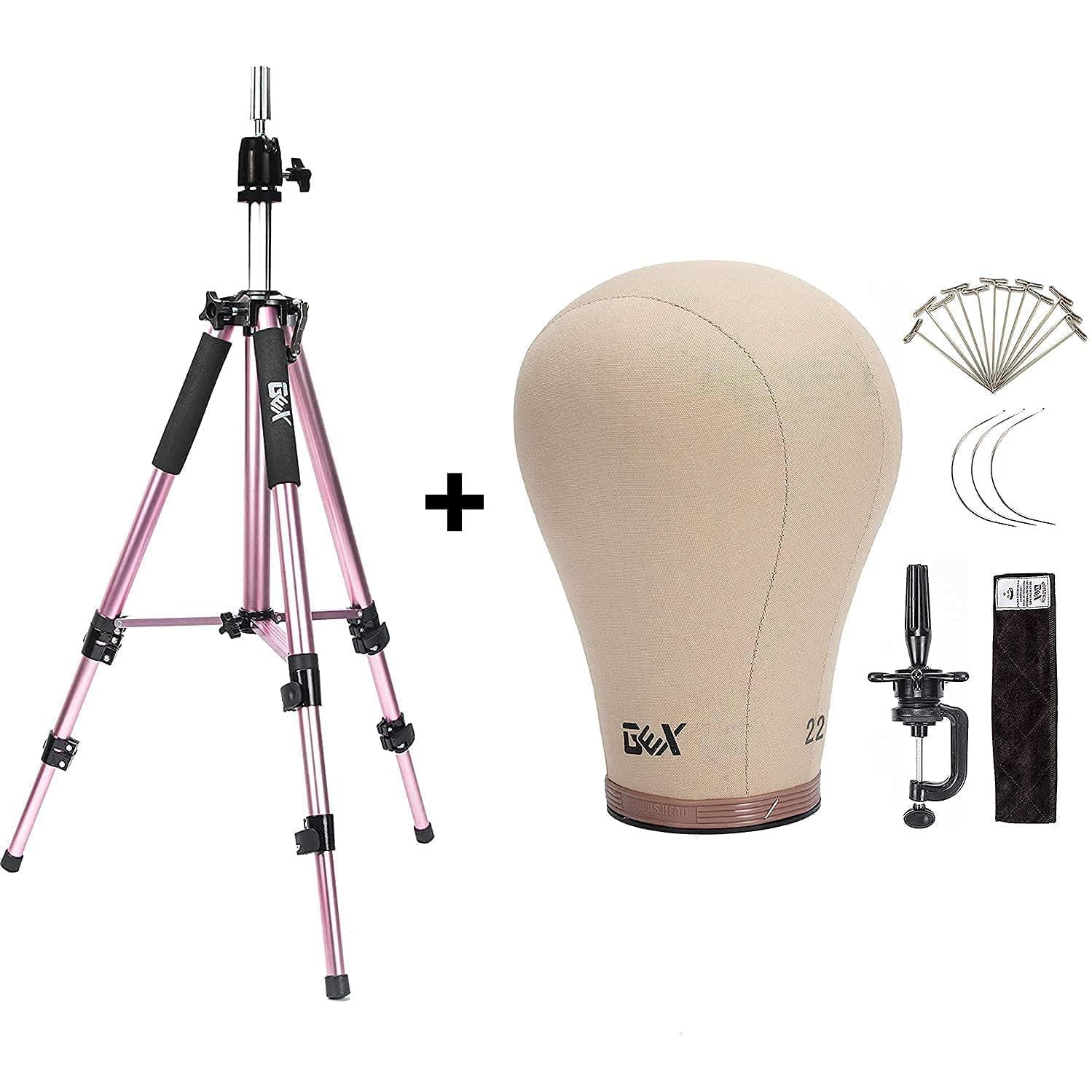 gexworldwide GEX Heavy Duty Mannequin Tripod + GEX Canvas Cork Wig Block Head Set Bundle