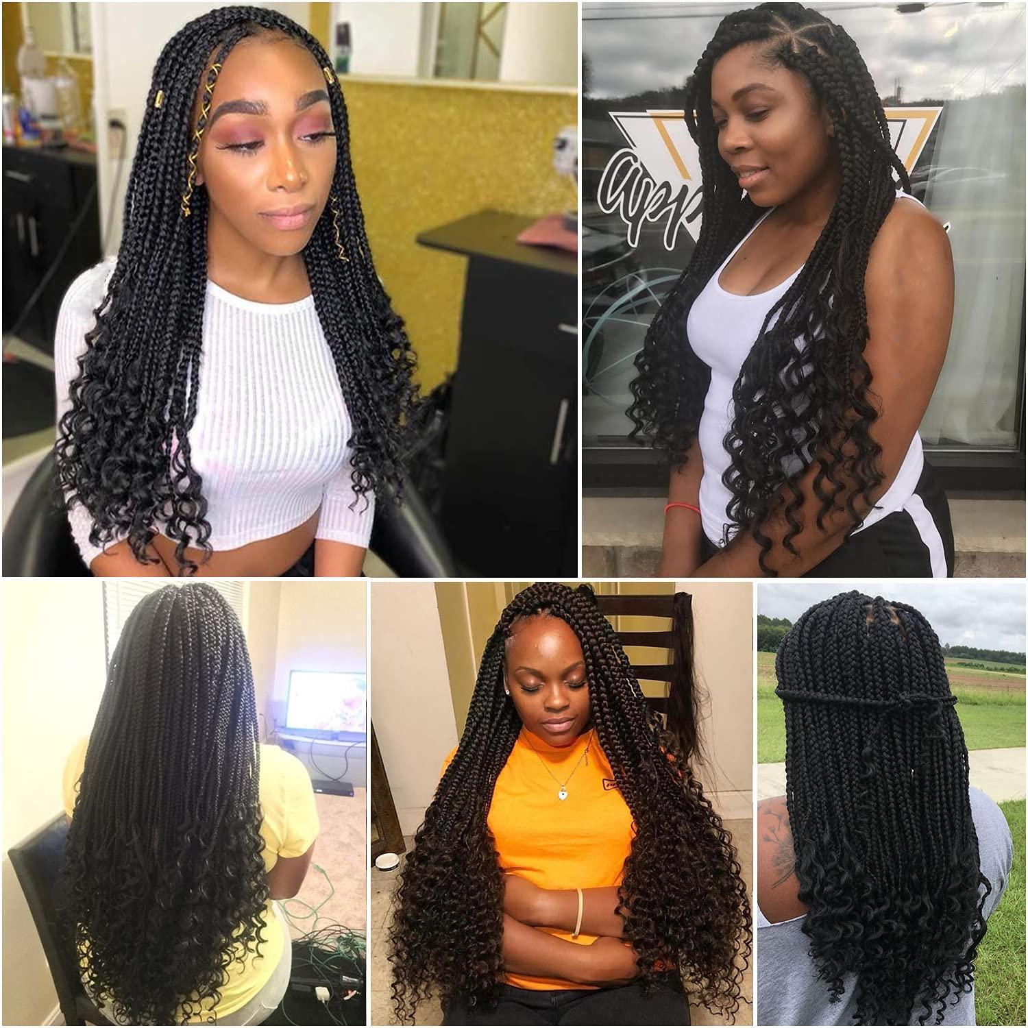 URNice 7 Packs Goddess Box Braids Crochet Hair 24 Inch Crochet Braids with Curly Ends Bohemian Crochet Hair Hair for Black Women (24 Inch 7 Packs, 1B#)