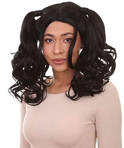 HalloweenPartyOnline Dolly Pigtail Ponytail Wig (Adult, Black)