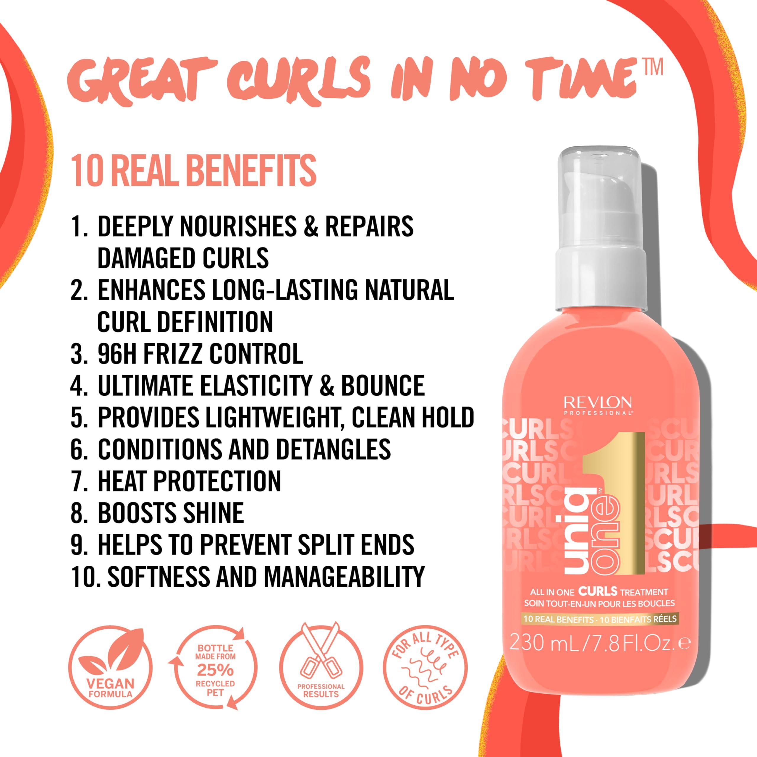 REVLON PROFESSIONAL Revlon Professional UniqOne Curly Hair Leave-in Treatment  Multi-benefit hair treatment for curly hair, wavy and coily hair, 7.8 Fl Oz (Pack of 1)
