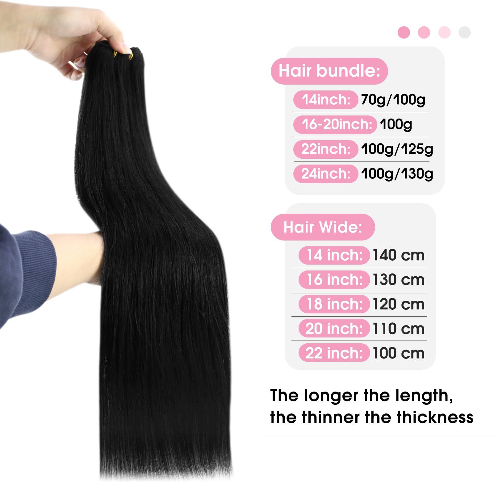 YoungSee YoungSee Sew in Extensions Black Human Hair Weft Extensions Black Sew in Hair Extensions Real Human Hair Black Sew in Weft Hair Extensions Human Hair Black Natural-Looking Hair Extensions 22Inch 100G