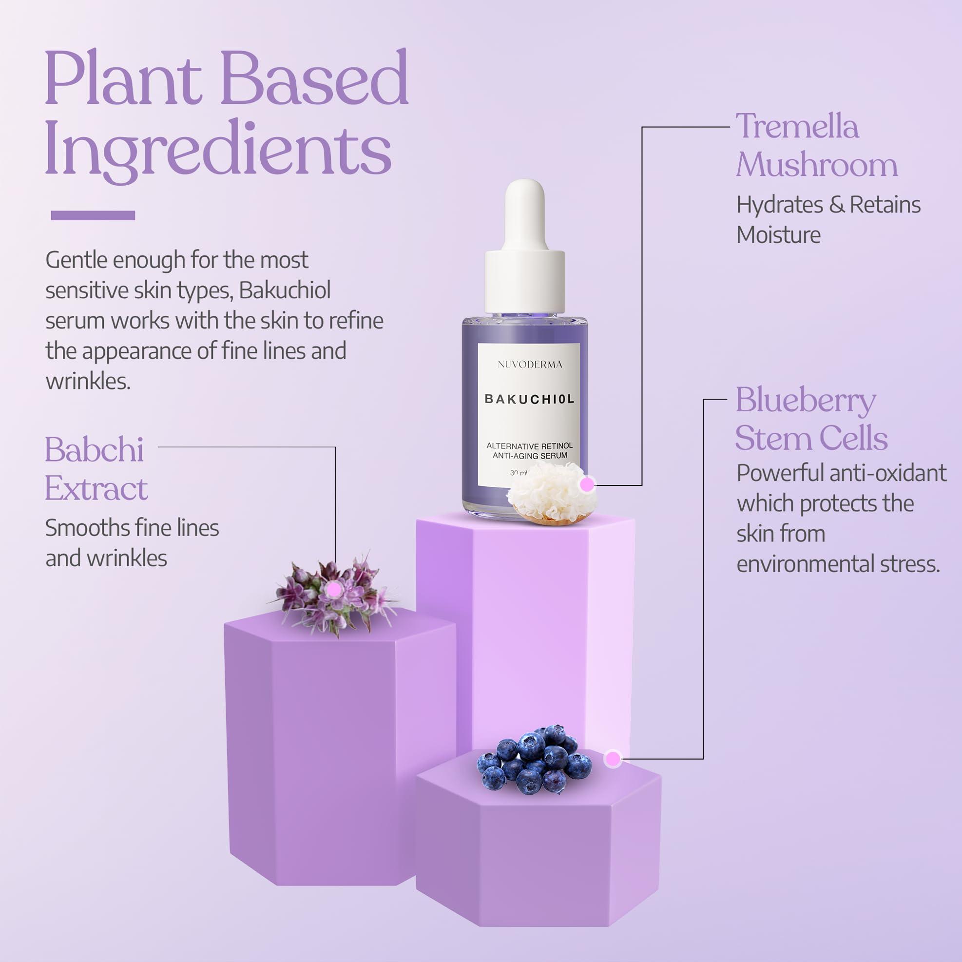 NUVODERMA Bakuchiol Face Serum Bakuchiol Retinol Alternative Organic Bakuchiol Serum with Collagen and Peptides Natural Anti-Aging Serum for Fine Lines, Wrinkles, Dark Circles