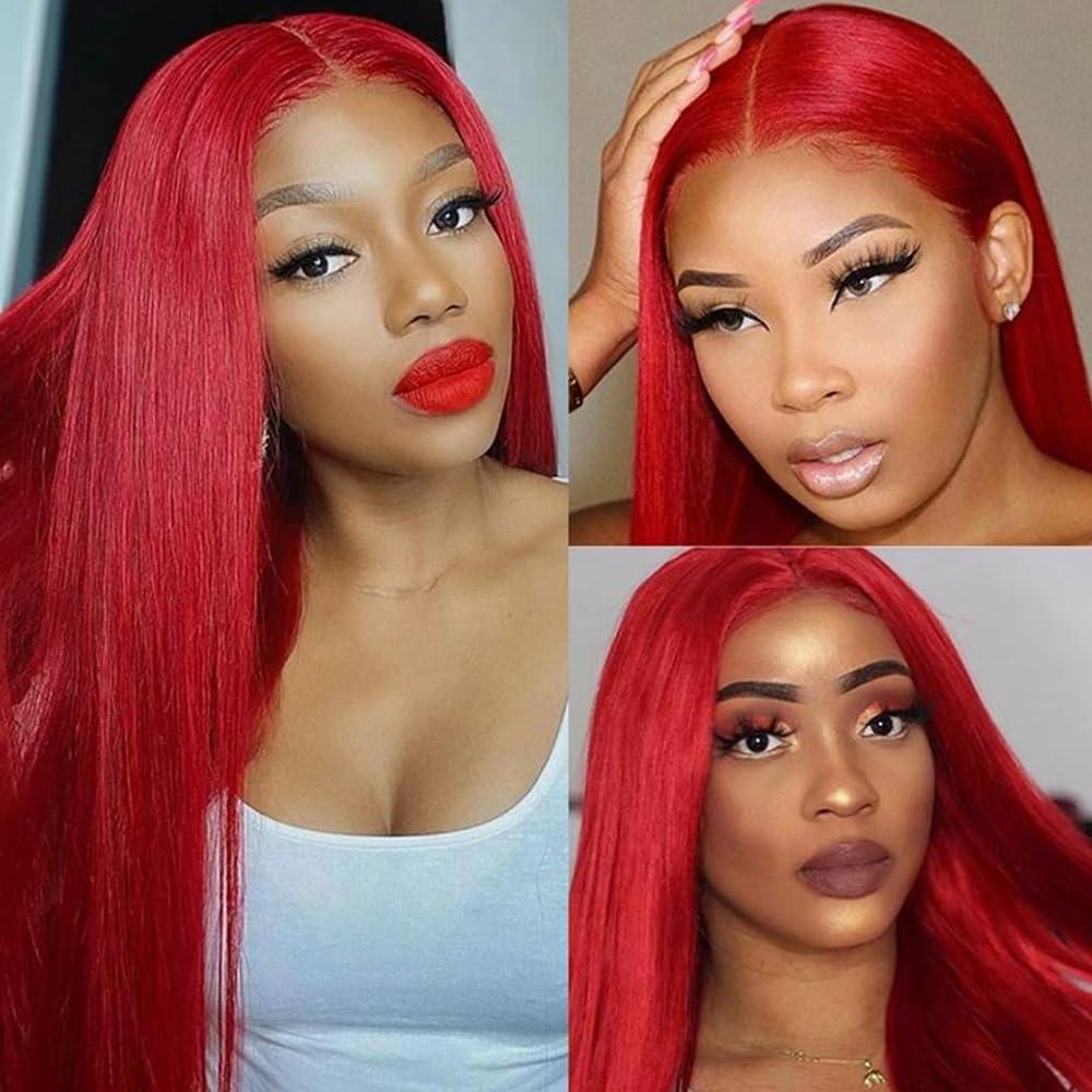ZevPiul 26 28 30 Inch Red Straight Bundles Wine Red Bundles Human Hair Weave Brazilian Virgin Remy Human Hair Extensions Red Straight Human Hair Bundles for Black Women