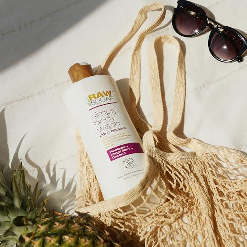 RAW SUGAR Raw Sugar Travel + Home Set Pineapple + Maqui Berry + Coconut Body Wash, Body Scrub & Body Butter, Body Skin Care Bundle, Clean Ingredients, Formulated without Sulates and Parabens