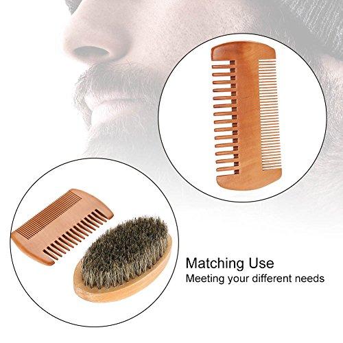 Semme Semme Beard Brush and Comb Set, Boar Bristle Beard Brush and Handmade Wooden Comb Mustache Shaving Cleaning Grooming Kit for Men