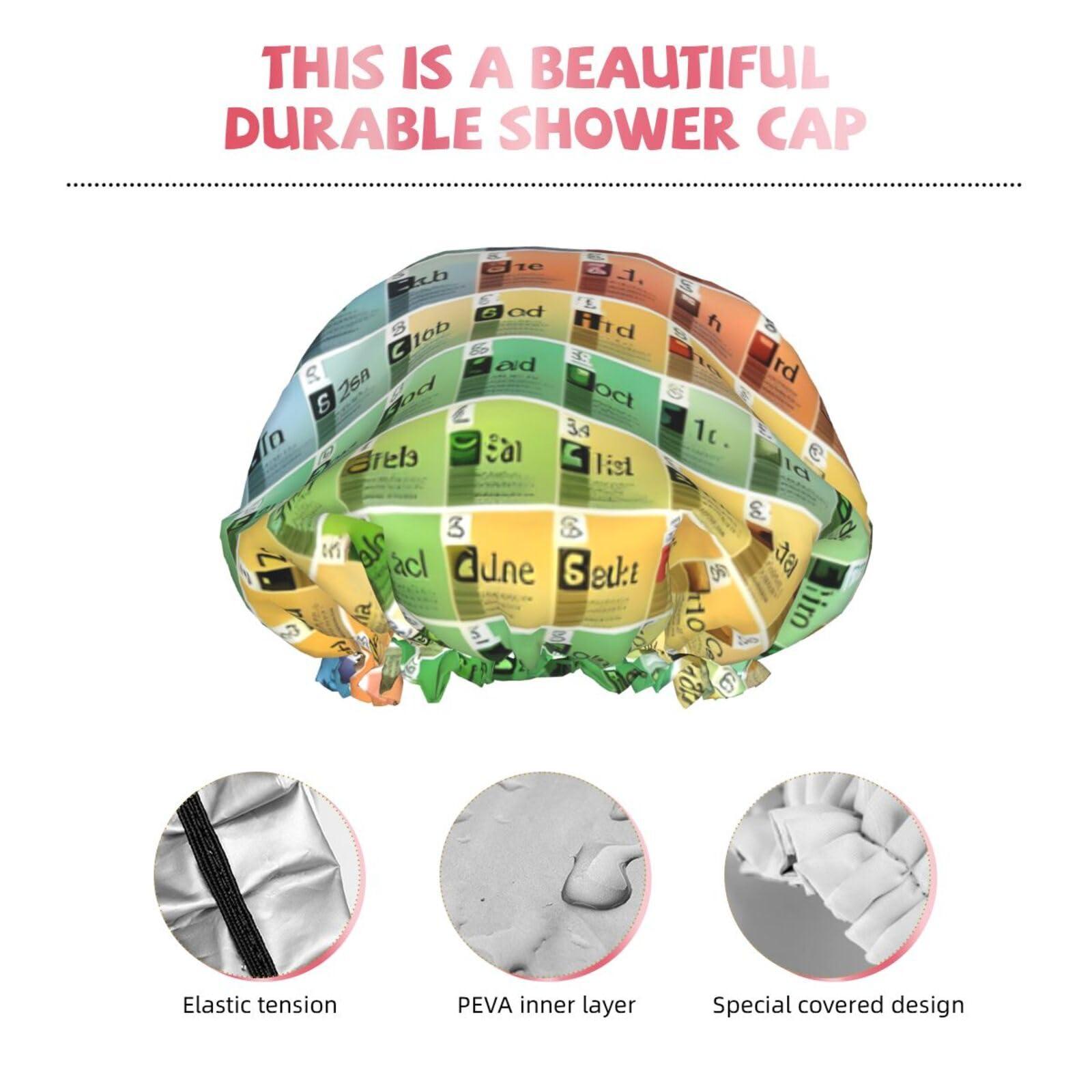 BKDODKS BKDODKS Periodic Table Of Elements Print Shower Cap For Women Lightweight Reusable Softdouble Waterproof Layers Leakproof., Black