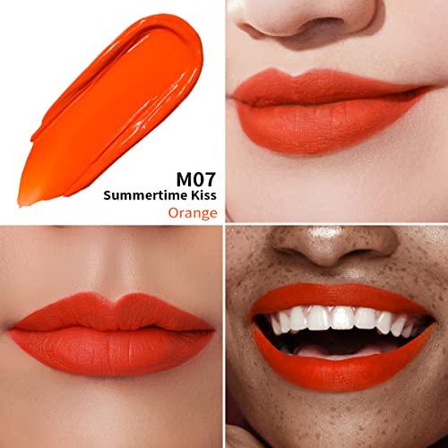 Oulac Oulac Matte Liquid Orange Lipstick for Women, Long Lasting Lipstick Waterproof Lip Stain, No Transfer, Creamy High Pigmented Formula with Rose Oil, Vegan & Cruelty-Free,Orange Red M07