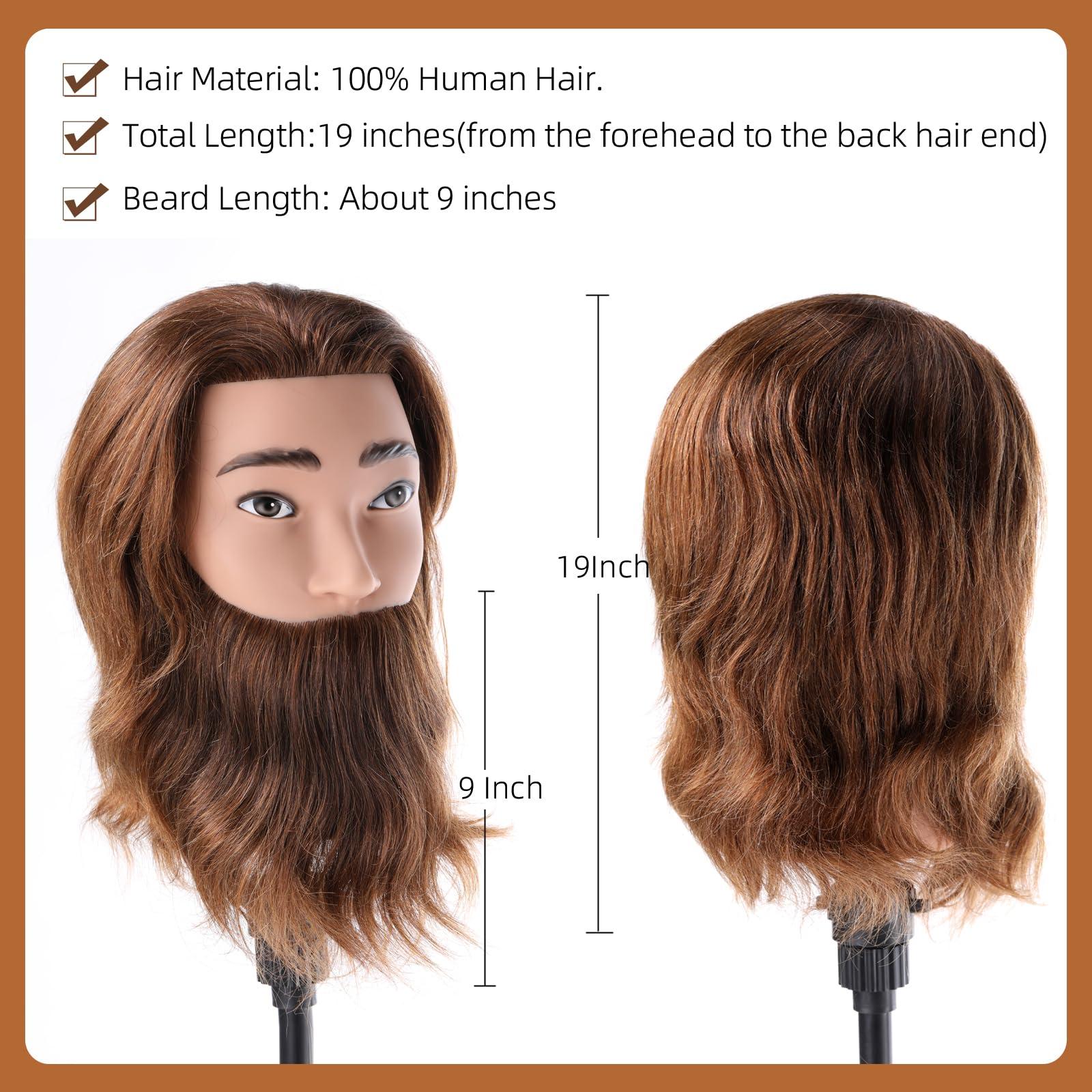 Anstar Male Mannequin Head with 100% Human Hair Barber Mannequin Head Hairdresser Training Doll Manikin Head for Men Hair Styling and Practice