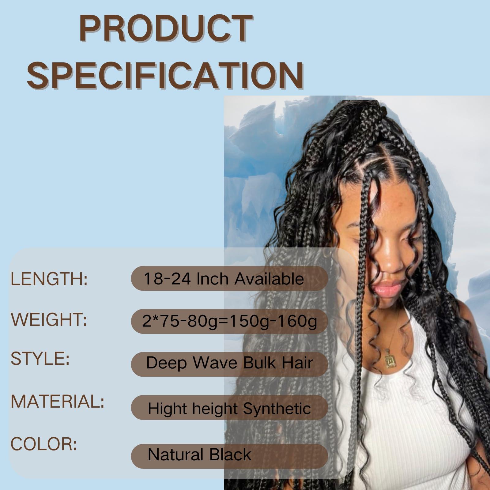 OQNUNQO Deep Wave Bulk Hair for Braiding Deep Wave Hair for Black Wome 24inch 200g for Deep Wave Braiding Hair Extensions Quality Synthetic Micro Braiding Hair for Boho Braids No Weft, (2Pack Natural Black