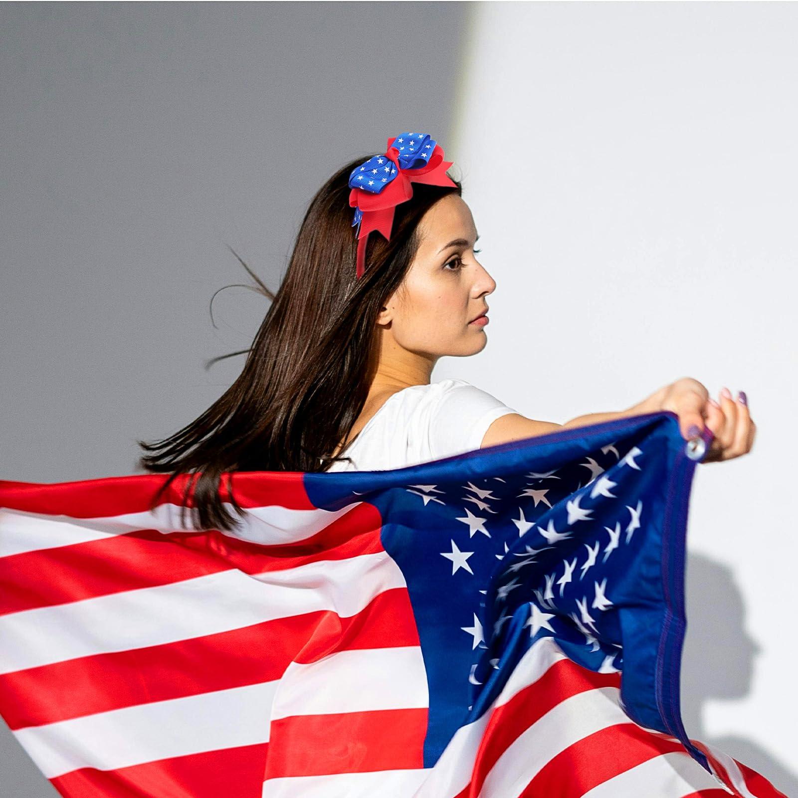 Doneace Doneace 4th of July Headband American Flag Bow Hairband Independence Day Hair Accessories Patriotic Party Hair Supplies USA Flag Design Bowknot Hair Hoop Hair Decorations for Girls Women Kids 1PCS