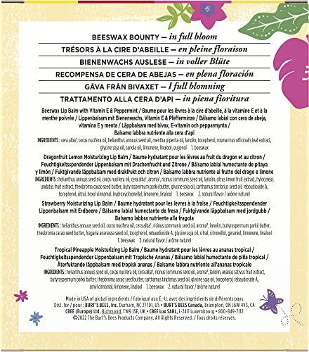 Burt's Bees Burt's Bees Gifts, 4 Lip Balm Products, In Full Bloom Set - Original Beeswax, Dragonfruit Lemon, Tropical Pineapple & Strawberry (4 Pack)