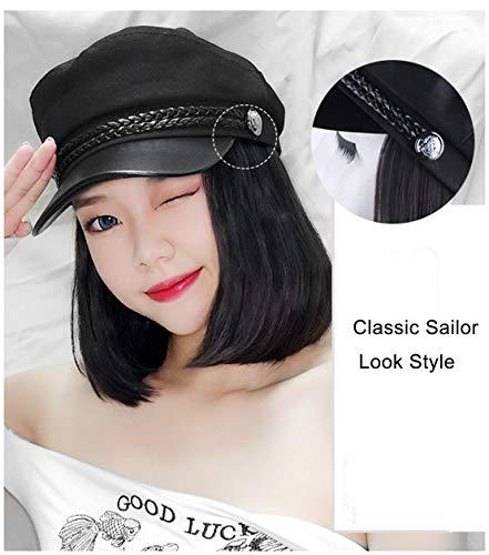 KXW KXW Baker Boy Hat Wigs for Women, Winter Newsboy Cap Hat with Synthetic Short Straight Bob Wig Hair Attached Dismountable Glueless for Daily (Natural Black Wig, 10 in/25cm)