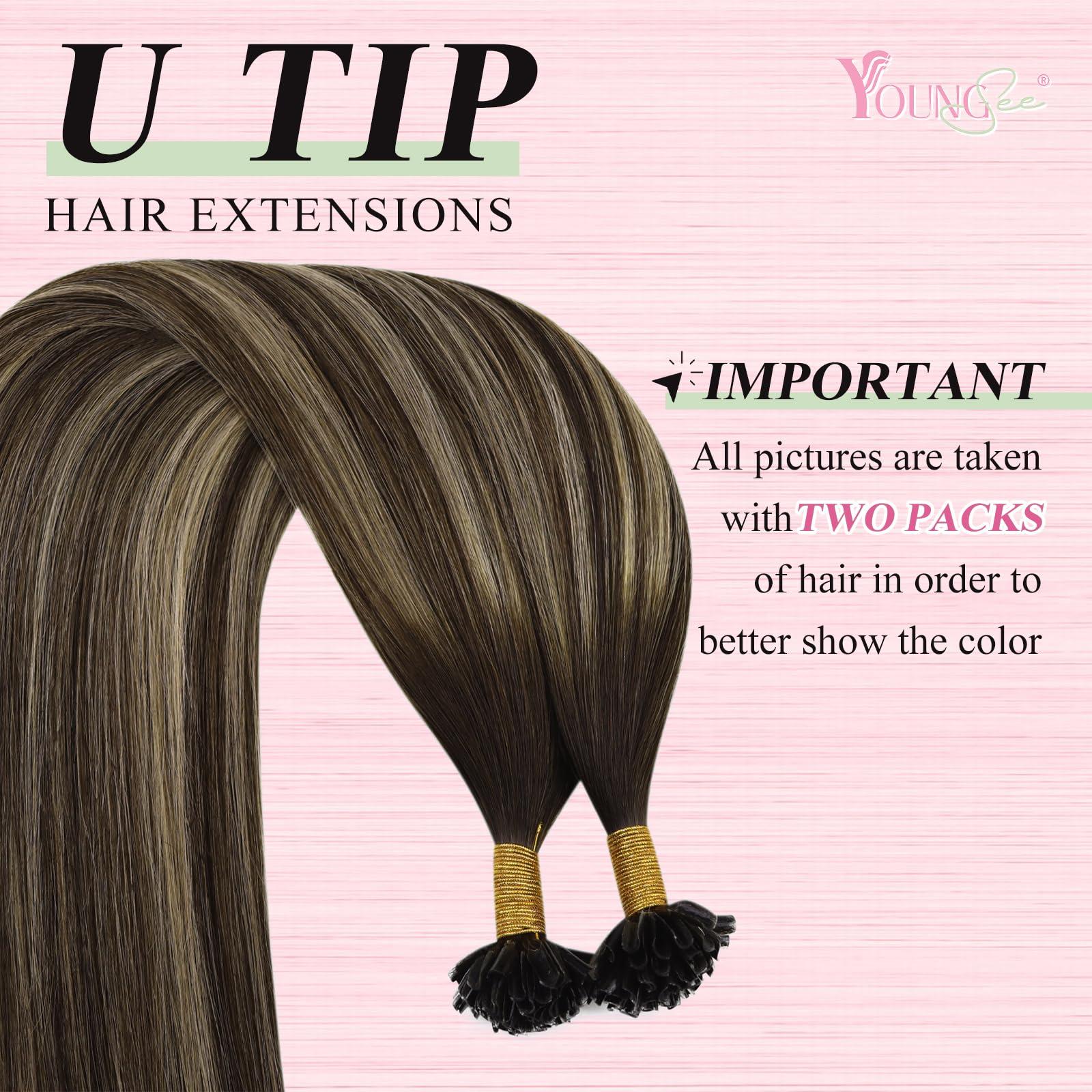 YoungSee YoungSee U Tip Hair Extensions Human Hair Dark Brown Ombre Ash Blonde U Tip Hair Extensions Human Hair Ombre Utips Hair Extensions Ombre Utip Extensions Hot Fusion Hair Extensions 22In 1G/S 50G